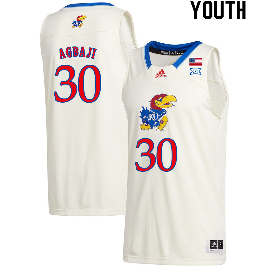 Youth #30 Ochai Agbaji Kansas Jayhawks College Basketball Jerseys Sale-Cream